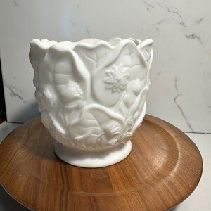 Fenton White Satin Glass "Water Lily" Pattern 5 1/2" Tall Footed Flower Vase